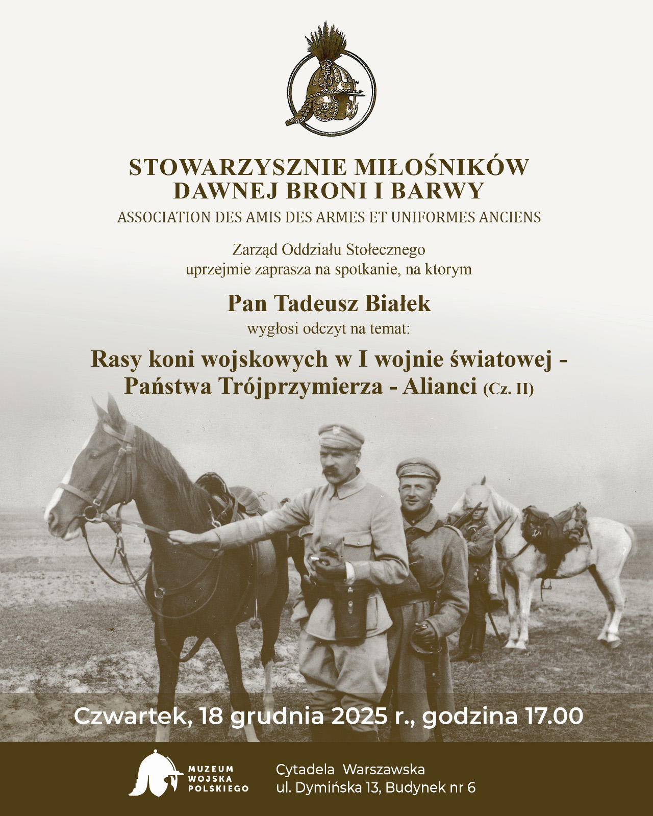 „Rasy koni wojskowych w I wojnie światowej” – wykład Tadeusza Białka w MWP